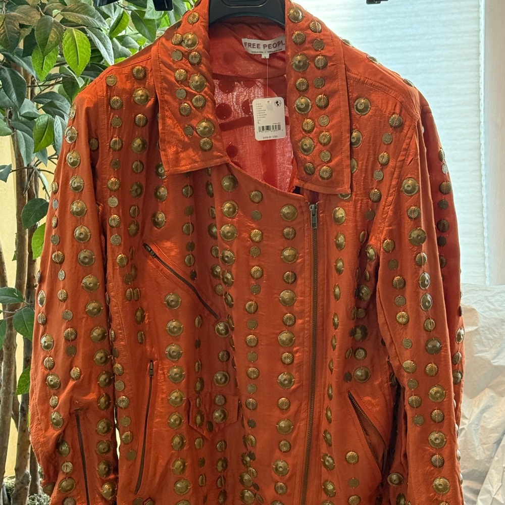 Free People Orange Jacket with Gold Studs - Picture 5 of 6